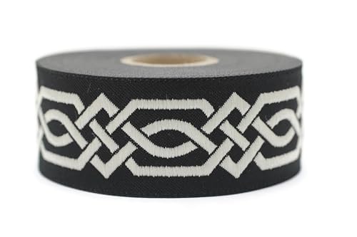 10 Meter 35 mm schwarz und weiß Jacquard-Band gewebt mit keltischem Knotenmuster, Rollen, Borte, bestickt, Handwerk, Kleidung, Kurzwaren, Basteln, Dekoration, mittelalterliche Näharbeiten, 35272-V9 von Fantastic Kurdele