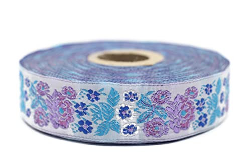 10 Meter Web Borte Webband Jacquardborte Trachtenborte Stickerei Blau Blumen 22mm von Fantastic Kurdele