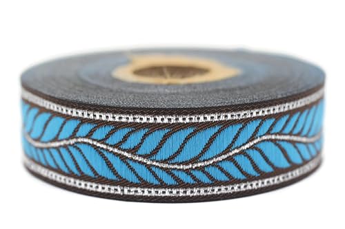 10 Meter Web Borte Webband Jacquardborte Trachtenborte Stickerei Blau Feder 22mm von Fantastic Kurdele