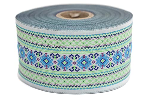 10 Meter Web Borte Webband Jacquardborte Trachtenborte Stickerei Blau-Licht Grün Mosaik Motiv 50mm von Fantastic Kurdele