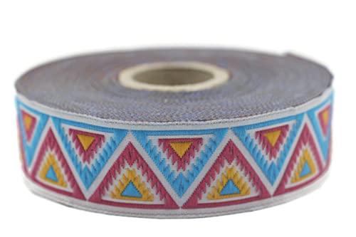 10 Meter Web Borte Webband Jacquardborte Trachtenborte Stickerei Blau-Rosa Chevron Motiv 25mm von Fantastic Kurdele
