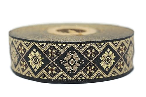 10 Meter Web Borte Webband Jacquardborte Trachtenborte Stickerei Golden Geometrisch 25mm von Fantastic Kurdele