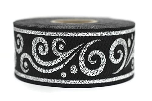 10 Meter Web Borte Webband Jacquardborte Trachtenborte Stickerei Metallique Schwarz-Silber 22mm von Fantastic Kurdele