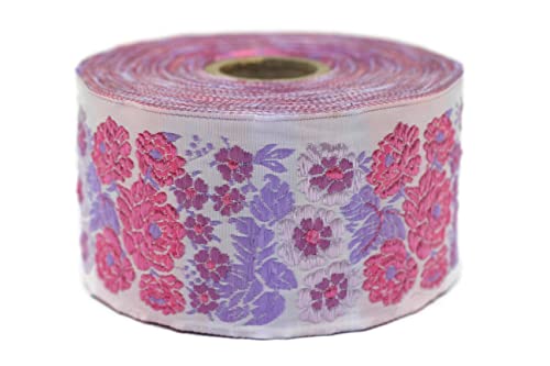 10 Meter Web Borte Webband Jacquardborte Trachtenborte Stickerei Rosa Blumen 50mm von Fantastic Kurdele