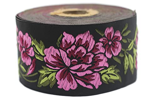 10 Meter Web Borte Webband Jacquardborte Trachtenborte Stickerei Rot-Schwarz Blumen 50mm von Fantastic Kurdele