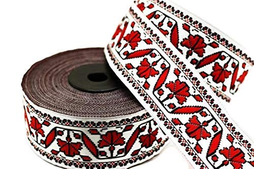 10 Meter Web Borte Webband Jacquardborte Trachtenborte Stickerei Rot-Weißes Schneeflocke 35mm von Fantastic Kurdele