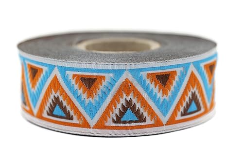 10 Meter Webborte Webband Jacquardborte Trachtenborte Stickerei Orange-Blau Chevron 25mm von Fantastic Kurdele