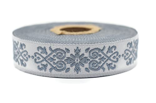20271 V5 viktorianisches Jade-Jacquard-Band, bestickter Stoff, 9 m Spule, 2 cm breit, Blau und Grau, 20271 von Fantastic Kurdele