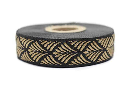Fantastic Kurdele 20273 V10 Jacquardband, gewebt, bestickt, ca. 2 cm breit, ca. 9,7 m Spule, 2 cm breit, Schwarz und Gold von Fantastic Kurdele
