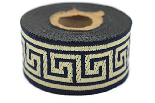 35062 Band mit Jacquard-Bordüre, 3,5 cm breit, marineblau und goldfarben, besticktes Band, gewebte Bordüre, Vintage-Bordüre 35062 Band mit Jacquard-Bordüre, 3,5 cm breit, marineblau und goldfarben, besticktes Band, gewebte Bordüre, Vintage-Bordüre von Fantastic Kurdele