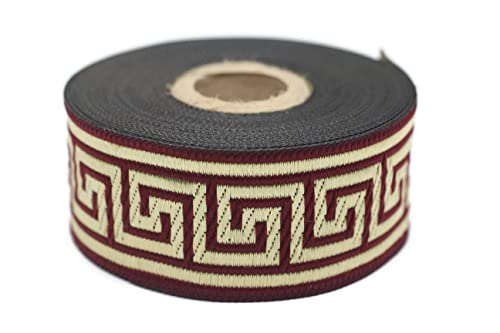 35062 Jacquard-Band mit griechischem Schlüsselband, mittelalterlicher Stoffbesatz, Geschenkverpackung, Hochzeit, Party, Dekoration, 10 Meter breit, 3,5 cm breit, Bordeaux-Gold 35062 Jacquard-Band mit griechischem Schlüsselband, mittelalterlicher Stoffbesatz, Geschenkverpackung, Hochzeit, Party, Dekoration, 10 Meter breit, 3,5 cm breit, Bordeaux-Gold von Fantastic Kurdele
