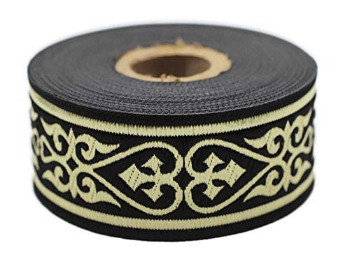 35068 Jacquard-Bänder, 3,5 cm breit, königliches keltisches Herz, Gold/Schwarz, gewebte Bordüre, für Heimdekoration, Kostüm und Kleidung, Design 35068 35068 Jacquard-Bänder, 3,5 cm breit, königliches keltisches Herz, Gold/Schwarz, gewebte Bordüre, für Heimdekoration, Kostüm und Kleidung, Design 35068 von Fantastic Kurdele
