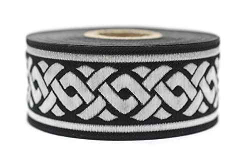 35069 Spule, 3,5 cm, Schwarz / Silber, keltischer Knoten, Jacquardband, zum Nähen, für Polstermöbel, Stoff, Kostüme, Vorhänge, Besatz 35069 Spule, 3,5 cm, Schwarz / Silber, keltischer Knoten, Jacquardband, zum Nähen, für Polstermöbel, Stoff, Kostüme, Vorhänge, Besatz von Fantastic Kurdele