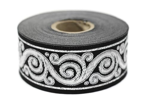 35221 Band mit keltischer Schnecke, Jacquard-Bordüre, gewebter Rand, Polsterstoff, Kostüm-Design-Klebeband, 11 Yard 3,5 cm breit, Silber & Schwarz 35221 Band mit keltischer Schnecke, Jacquard-Bordüre, gewebter Rand, Polsterstoff, Kostüm-Design-Klebeband, 11 Yard 3,5 cm breit, Silber & Schwarz von Fantastic Kurdele