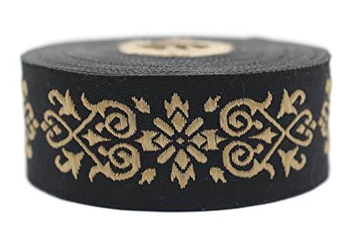 35271-V10 Viktorianisches Jade-Jacquard-Band, bestickter Bordüre, Stoff, Tapisserie für Verzierungen, Handwerk, Heimdekoration, 3,5 cm breit, goldfarben/schwarz, 10 m 35271-V10 Viktorianisches Jade-Jacquard-Band, bestickter Bordüre, Stoff, Tapisserie für Verzierungen, Handwerk, Heimdekoration, 3,5 cm breit, goldfarben/schwarz, 10 m von Fantastic Kurdele