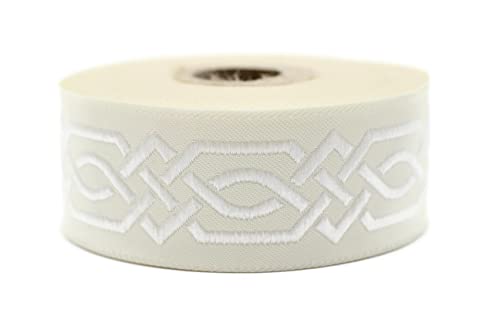 35272 Claddagh-Schleifenband, bestickt, gewebtes Jacquardband, 3,5 cm breit, weiß, 9,1 m von Fantastic Kurdele