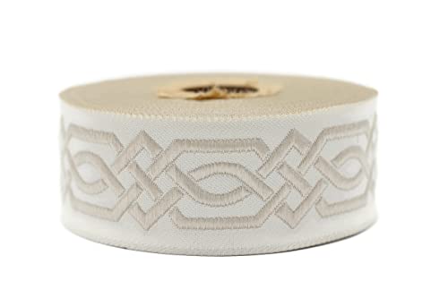 35272 Claddagh-Schleifenband, bestickt, 3,5 cm breit, Beige, keltisches Claddagh-Band, Jacquardband 35272 Claddagh-Schleifenband, bestickt, 3,5 cm breit, Beige, keltisches Claddagh-Band, Jacquardband von Fantastic Kurdele