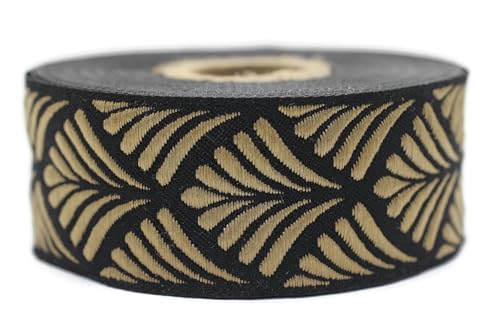 35273-V10 Jacquard-Band, gewebt, schwarz und goldfarben, Muschel, 10 m x 35 mm – Rolle, besticktes Band, zum Nähen, Dekoration 35273-V10 Jacquard-Band, gewebt, schwarz und goldfarben, Muschel, 10 m x 35 mm – Rolle, besticktes Band, zum Nähen, Dekoration von Fantastic Kurdele
