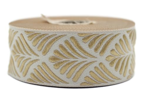 35273-V7 Jacquard-Band, gewebt, Gelb und Beige, Muschel, 10 m x 35 mm – Rolle, besticktes Band, zum Nähen, Dekoration von Fantastic Kurdele