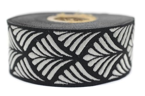 35273-V9 Jacquard-Band, gewebt, Schwarz und Weiß, Muschel, 10 m x 35 mm – Rolle, besticktes Band, zum Nähen, Dekoration 35273-V9 Jacquard-Band, gewebt, Schwarz und Weiß, Muschel, 10 m x 35 mm – Rolle, besticktes Band, zum Nähen, Dekoration von Fantastic Kurdele
