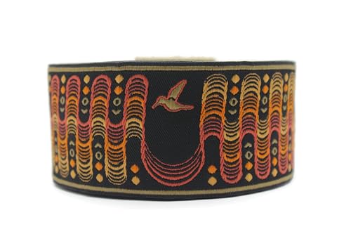 50324 Jacquard-Band, ca. 5 cm breit, orange/schwarz, Vogel aus Jacquard-Band, mittelalterlicher Rand, gewebt, Retro-Stoff, Heimdekoration, Verzierung, Heimkehr, Mutter, Zubehör, Spitze, Vintage-Dekor, von Fantastic Kurdele