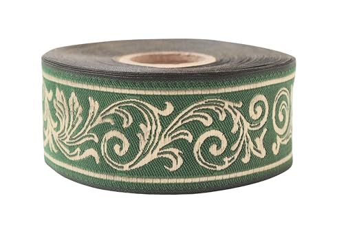 Dekorative Borte, goldgrün, bestickt, 35 mm x 10 m, inspiriert vom Römischen Reich, Motiv Akanthusblätter, Barockmotiv, für Näharbeiten, Vorhänge, historische Kostüme, CNK38 Dekorative Borte, goldgrün, bestickt, 35 mm x 10 m, inspiriert vom Römischen Reich, Motiv Akanthusblätter, Barockmotiv, für Näharbeiten, Vorhänge, historische Kostüme, CNK38 von Fantastic Kurdele