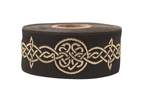 Jacquard-Band, Schwarz und Gold, 10 Meter, 3,5 cm breit, ununterbrochenes keltisches Knotenmuster, dekoratives Band für Nähen, Mittelalterliche Kostüme, Vorhänge, DIY und Heimdekoration CNK37 Jacquard-Band, Schwarz und Gold, 10 Meter, 3,5 cm breit, ununterbrochenes keltisches Knotenmuster, dekoratives Band für Nähen, Mittelalterliche Kostüme, Vorhänge, DIY und Heimdekoration CNK37 von Fantastic Kurdele