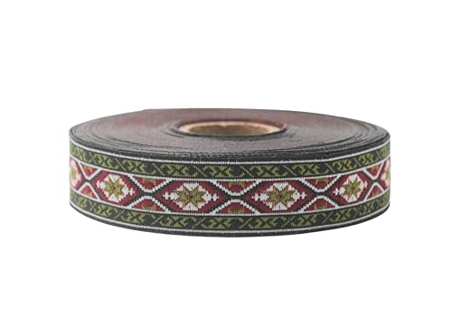 Jacquard-Band, gewebt, 9,5 m, rot-grün, ethnische Nomaden-Blüte, Boho-Band zum Basteln, Nähen, DIY-Projekte, 11 Meter Jacquard-Band, gewebt, 9,5 m, rot-grün, ethnische Nomaden-Blüte, Boho-Band zum Basteln, Nähen, DIY-Projekte, 11 Meter von Fantastic Kurdele