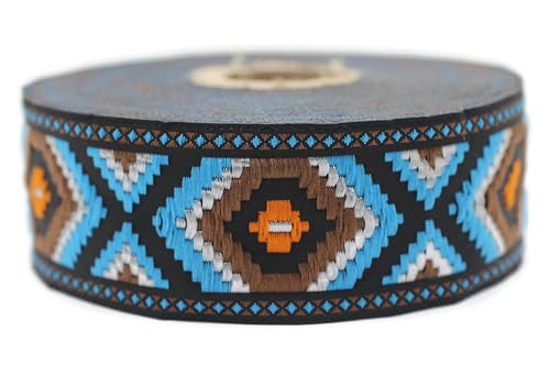 Jacquard-Band, gewebt, Blau und Braun, Arabeske, nachtlich, 10 m x 35 mm – Rolle, besticktes Band, zum Nähen, Dekoration 35952-V1 Jacquard-Band, gewebt, Blau und Braun, Arabeske, nachtlich, 10 m x 35 mm – Rolle, besticktes Band, zum Nähen, Dekoration 35952-V1 von Fantastic Kurdele