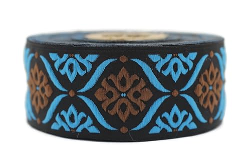 Jacquard-Band, gewebt, Blau und Braun, Elegance, Mosaik, 10 m x 35 mm – Rolle, besticktes Band, für Nähen, Dekoration 35973-V1 von Fantastic Kurdele