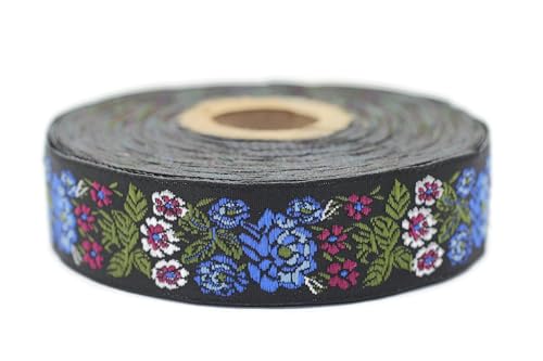 Jacquard-Band, gewebt, Blau und Grün, Secret Garden, 10 m x 22 mm – Rolle, besticktes Band, zum Nähen, Dekoration 22097-V10 von Fantastic Kurdele