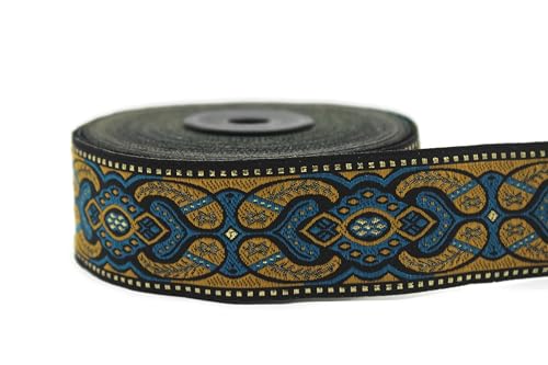 Jacquard-Band, gewebt, Blau und Orange – Mondteppich 10 m x 35 mm – Rollen besticktes Band zum Nähen Dekoration 35808-V2 von Fantastic Kurdele