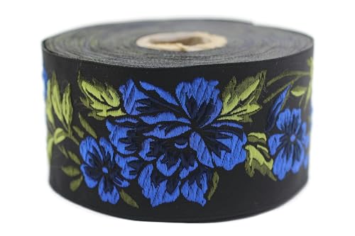 Jacquard-Band, gewebt, Blau und Schwarz – Mitternachtsblume 10 m x 50 mm – Rollen besticktes Band zum Nähen Dekoration 50096-V6 Jacquard-Band, gewebt, Blau und Schwarz – Mitternachtsblume 10 m x 50 mm – Rollen besticktes Band zum Nähen Dekoration 50096-V6 von Fantastic Kurdele