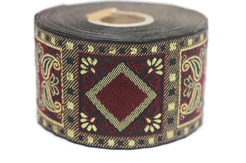 Jacquard-Band, gewebt, Bordeauxrot und Gold, geometrisch, 10 m x 50 mm – Rolle, besticktes Band, für Nähen, Dekoration 50587-V3 Jacquard-Band, gewebt, Bordeauxrot und Gold, geometrisch, 10 m x 50 mm – Rolle, besticktes Band, für Nähen, Dekoration 50587-V3 von Fantastic Kurdele
