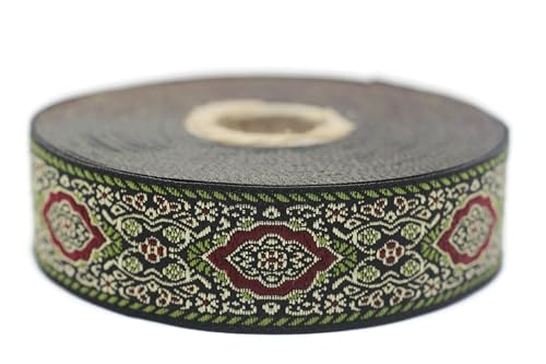 Jacquard-Band, gewebt, Bordeauxrot und Grün, imperiale Bordüre, 10 m x 25 mm – Rolle, besticktes Band, zum Nähen, Dekoration 25589-V5 von Fantastic Kurdele