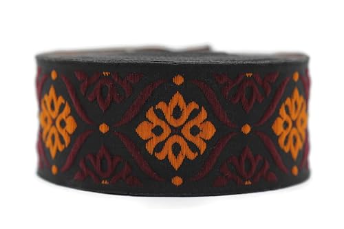 Jacquard-Band, gewebt, Bordeauxrot und Orange, Elegance, Mosaik, 10 m x 35 mm – Rolle, besticktes Band, für Nähen, Dekoration 35973-V2 von Fantastic Kurdele