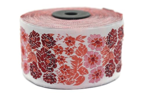 Jacquard-Band, gewebt, Bordeauxrot und Orange brennender Garten, 10 m x 50 mm – Rolle besticktes Band zum Nähen Dekoration 50097-V6 von Fantastic Kurdele
