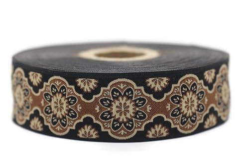 Jacquard-Band, gewebt, Braun und Beige, Sonnenblume, 10 m x 25 mm – Rolle, besticktes Band, zum Nähen, Dekoration 25707-V8 von Fantastic Kurdele