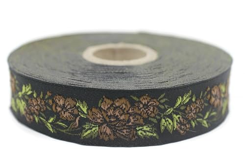 Jacquard-Band, gewebt, Braun und Schwarz – Mitternachtsblume 10 m x 25 mm – Rollen besticktes Band für Näharbeiten, Dekoration 25096-V7 von Fantastic Kurdele