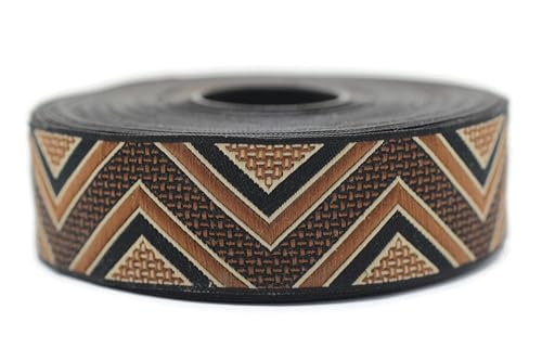 Jacquard-Band, gewebt, Fischgrätenmuster, Braun und Schwarz, 10 m x 25 mm – Rolle, besticktes Band, zum Nähen, Dekoration 25706-V8 von Fantastic Kurdele