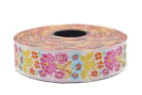 Jacquard-Band, gewebt, Fuchsia und Himmelblau, 10 m x 22 mm – Rolle, besticktes Band, für Nähen, Dekoration 22097-V7 von Fantastic Kurdele