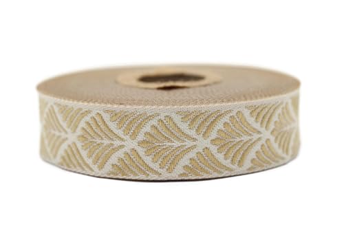 Jacquard-Band, gewebt, Gelb und Beige, Muschel, 10 m x 20 mm – Rolle, besticktes Band, zum Nähen, Dekoration 20273-V7 von Fantastic Kurdele