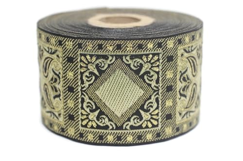 Jacquard-Band, gewebt, Gelb und Gold, geometrisches Metallic, 10 m x 50 mm – Rolle, besticktes Band, für Nähen, Dekoration 50587-V5 Jacquard-Band, gewebt, Gelb und Gold, geometrisches Metallic, 10 m x 50 mm – Rolle, besticktes Band, für Nähen, Dekoration 50587-V5 von Fantastic Kurdele