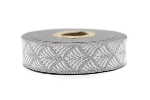 Jacquard-Band, gewebt, Grau und Weiß, Muschel, 10 m x 20 mm – Rolle, besticktes Band, zum Nähen, Dekoration 20273-V3 von Fantastic Kurdele