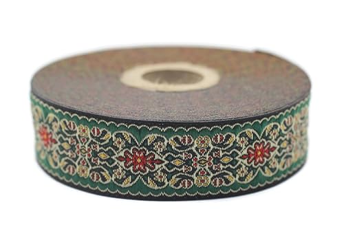 Jacquard-Band, gewebt, Grün und Gelb, kaiserlicher Garten, 10 m x 25 mm – Rolle, besticktes Band, zum Nähen, Dekoration 25939-V4 Jacquard-Band, gewebt, Grün und Gelb, kaiserlicher Garten, 10 m x 25 mm – Rolle, besticktes Band, zum Nähen, Dekoration 25939-V4 von Fantastic Kurdele