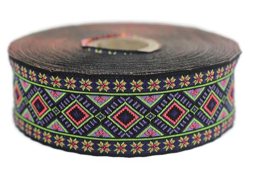 Jacquard-Band, gewebt, Grün und Violett – Boheme-Glanz, 10 m x 35 mm – Rolle besticktes Band für Nähen, Dekoration 35996-V3 Jacquard-Band, gewebt, Grün und Violett – Boheme-Glanz, 10 m x 35 mm – Rolle besticktes Band für Nähen, Dekoration 35996-V3 von Fantastic Kurdele
