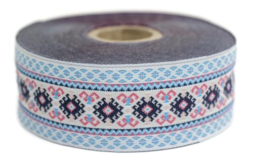 Jacquard-Band, gewebt, Hellblau und Weiß – Mosaik, 10 m x 35 mm – Rollen besticktes Band für Nähen, Dekoration 35997-V5 Jacquard-Band, gewebt, Hellblau und Weiß – Mosaik, 10 m x 35 mm – Rollen besticktes Band für Nähen, Dekoration 35997-V5 von Fantastic Kurdele