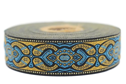 Jacquard-Band, gewebt, Hellorange und Blau – Mondteppich 10 m x 25 mm – Rollen besticktes Band zum Nähen Dekoration 25808-V2 Jacquard-Band, gewebt, Hellorange und Blau – Mondteppich 10 m x 25 mm – Rollen besticktes Band zum Nähen Dekoration 25808-V2 von Fantastic Kurdele