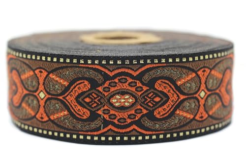 Jacquard-Band, gewebt, Hellorange und Braun – Mondteppich 10 m x 35 mm – Rollen besticktes Band zum Nähen Dekoration 35808-V3 von Fantastic Kurdele