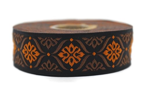 Jacquard-Band, gewebt, Orange und Braun, Elegance, Mosaik, 10 m x 25 mm – Rolle, besticktes Band, für Nähen, Dekoration 25973-V6 von Fantastic Kurdele